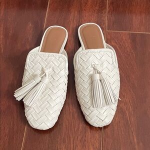 Zara Cream Woven Tassel Mules